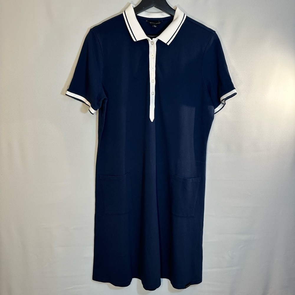 Skechers Navy Blue White Collar Short Sleeve Sports Athletic Golf Tennis Dress L